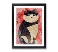 Fat Cat Framed Print | A3 Black Framed Wall Art | Ready to Hang | Modern Animal Picture | Living Room Bedroom Lounge Office