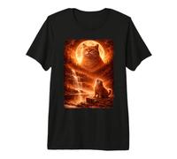 Fat Cat Howling At Moon Vintage Funny Mystic Premium T-Shirt