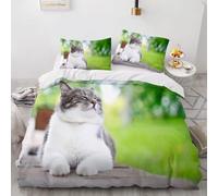 Fat Cat King Size Duvet Cover Sets Cute Pets Bedding Set 3D Print Soft Microfiber Quilt Covers 230x220 cm with Zipper Closure and 2 Pillowcases 50x75 cm for Adults E.2435