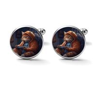 Fat Cat Playing Games Alloy Cufflinks for Men 17mm 20mm Shirt Cuff Links for Wedding Business Formal Dress Father's Day Birthday Gift for Him