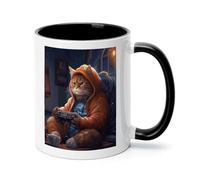 Fat Cat Playing Games Ceramic Coffee Mug with Handle 11 Ounces, Porcelain Mug Coffee Cup Tea Mug Water Cup Ideal for Coffee,Tea,Latte,Cappuccino,Microwave & Dishwasher Safe Unique Gift Cup