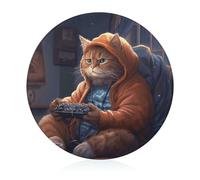 Fat Cat Playing Games Cutting Board for Restaurant, Tempered Glass Chopping Board for Kitchen, Round Board for Countertop, Non-Slip Vegetable Cutting Boards for Hotel, 7.9 In