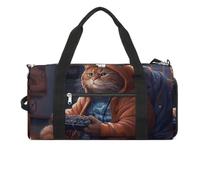 Fat Cat Playing Games Gym Bag Travel Duffel Bags for Men Women Large Weekender Bags Carry On Overnight Duffle Bag with Shoe Compartment for Workout, style, One Size