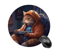 Fat Cat Playing Games Round Mouse Pad, Non-Slip Rubber Base Waterproof Washable, Computer Mouse Mat for Office Gaming Studying, Premium-Textured Durable Portable Circle Mousepad for Desktop PC Noteboo