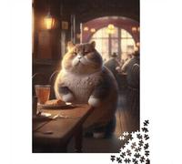 Fat Cat Restaurant 1000 Piece Puzzle for Cat Dad Gift, 38x26cm/1000pcs