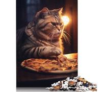 Fat Cat Stealing Pizzs Jigsaw Puzzles Puzzle for Adults Kids. 1000 Piece Whimsical Challenge Toy Educational Game Home Decoration for Educational Games Gifts 1000pcs (38x26cm)