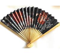 Fat-catz-copy-catz 1x Quality Black Paper & Wood Chinese Japanese Oriental Fancy Dress Geisha Decorative Fan 26cm