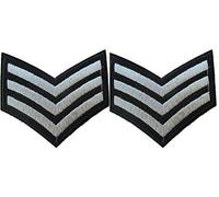 Fat-catz-copy-catz 2X Silver Sarge Sergeant Stripes Military Uniform Chevrons Army Ranking Shoulder Iron on Sew on Embroidered Badge Applique Motif Patch