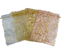 Fat-catz-copy-catz 5, 10 or 25 mixed Premium Quality design: stars, flowers, hearts gift organza jewellery pouches: gold, silver, pink red, 15cmx12cm posted from London (10x large organza bags)