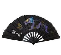 fat-catz-copy-catz® Large Ying-Yang Dragon Plastic & Cotton Chinese Japanese Oriental Burlesque Dancing Fancy Dress Geisha Decorative Hand Fan 24" Span (black dragon burlesque fan)