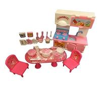 Fat-catz-copy-catz Pink Doll Size Plastic Kitchen Furniture Set, Table, Tea Set, Stove, Oven, Pots & Pans Made For 7" Dolls