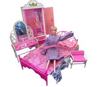 Fat-catz-copy-catz Pink Princess Fashion Dolls House Sized Plastic Furniture Set: Bed, Dressing Table & Wardrobe (Doll Not Included)