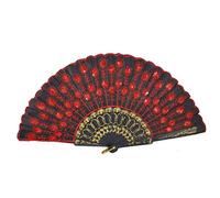 Fat-catz-copy-catz Quality Red, Blue or Green Flowers Plastic & Cotton/lace 23cm length Wedding Chinese Japanese Geisha costume dressing up ladies folding fan (Red flower fan)