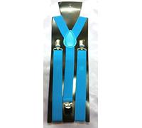Fat-catz-copy-catz Quality Slim Narrow Adjustable Unisex Adult Child Elastic Clip-on Braces Suspender Y back Neon Belt One Size, posted from London (blue braces)