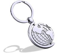 Fat-catz-copy-catz - Silver Tone Metal Spinning Rotatable World Globe Map Enamel Keyring