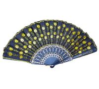 Fat-catz-copy-catz Yellow Sequins Spanish Peacock Portable Hand Fan for Summer Decor Weddings Dancing Prom Geisha Burlesque