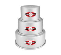 Fat Daddio's Anodized Aluminum 3-Tiered Even Round Cake Pan Set, 4 Inch Depth