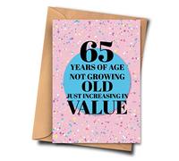 Fat Flamingos 65th Birthday Card - 65 Years of Age Not Growing Old Just Increasing in Value Funny for Him, Sister, Cousin, A5 5.8x8.3inch 14.8x21cm