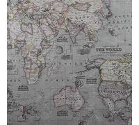 Fat Quarter | 100% Linen Fabric Cotton Rich Vintage Look Nautical Atlas Grey, World Map Upholstery, Curtains, Craft Quilting, Patch Work, Cushion, Dress Making, Bags 46cm x 58cm Balsara’s