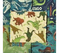 Fat Quarter Bundle - A Blast from The Past. Assorted Dinosaur Fabrics in Shades of Blue and Green Perfect for Crafting, Sewing and Quilting