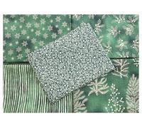 Fat Quarter Bundle - Christmas Green Metallic Gold Snowflake Trees Craft Fabric Material