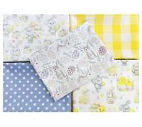 Fat Quarter Bundle - Cute Easter Bunny Blue & Yellow Bunting Craft Fabric
