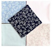 Fat Quarter Bundle - Navy Blue & Dusky Pink Ditsy Floral Stripe Fabric Mix - Bunting Craft Fabric Material