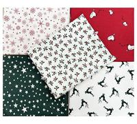 Fat Quarter Bundle - Scandi Christmas Green Red Natural Robins Holly & Reindeers Cotton Xmas Craft Fabric Material