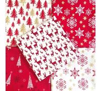 Fat Quarter Bundles - Red & Cream Christmas Reindeers Stags Snowflakes - Cotton Xmas Craft Fabric Material