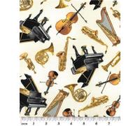 Fat Quarter Concerto Tossed Instruments Crm Cotton Quilting Fabric 50 x 55cm