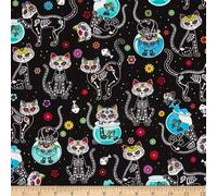 Fat Quarter Day of The Dead Cats 100% Cotton Quilting Fabric