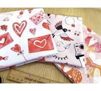 Fat Quarter Fabric Bundle - Love Hearts Pink & Red Valentine's Day Mix - 3 Piece Bundle - Quality Cotton Craft Fabric Material