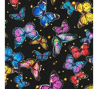 Fat Quarter Fantastic Forest Butterflies 100% Cotton Quilting Fabric - Black