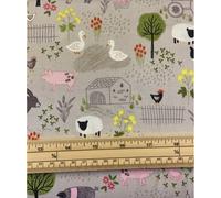 Fat Quarter Farmyard Piggy Tales On Mid Grey 100% Cotton Quilting Fabric