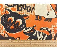 Fat Quarter Halloween Spooktacular Black Cats On Orange 100% Cotton Quilting Fabric