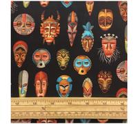 Fat Quarter Indigenous Masks On Black 100% Cotton Quilting Fabric