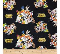 Fat Quarter Looney Tunes Thats All Folks Cartoon Cotton Quilting Fabric Black