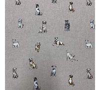 Fat Quarter Natural Beige 100% Linen Fabric Shabby Animals Dog Digital Print Design for Upholstery, Curtains, Craft Quilting, Patchwork, Cushion, Dress Making and Bags 46cmx58cm