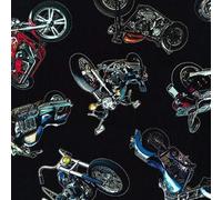 Fat Quarter On The Road Large Motorbikes On Black 100% Cotton Quilting Fabric