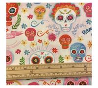 Fat Quarter Rainbow Sugar Skulls Blush On White 100% Cotton Quilting Fabric