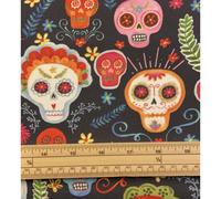 Fat Quarter Rainbow Sugar Skulls On Charcoal Grey 100% Cotton Quilting Fabric
