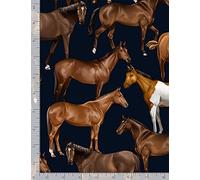 Fat Quarter Realistic Horses On Navy 100% Cotton Quilting Fabric