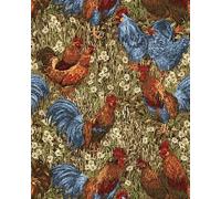 Fat Quarter Rooster Chickens Fields Blue Red Cotton Quilting Fabric Benartex