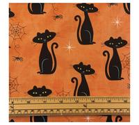 Fat Quarter Spooky Halloween Black Cat Charms Orange 100% Cotton Quilting Fabric