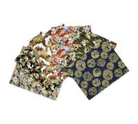 Fat Quarters Fabric Bundles,Japanese Fabric 6 PCS,6 Different Black Asian Oriental Style Fish Floral Red Crowned Crane Cotton Fabric Material Squares 50 x 40 cm for Sewing Wrapping Artcraft DIY