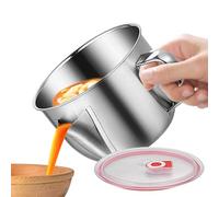 Fat Separator - 304 Stainless Steel 18x11cm | Kitchen Gadgets Grease Separator | Stainless Steel Fat -rator with Lid Grea-se Container Noodle Bowl Grease Cup for Cooking Turkey Meat Beef Chicken