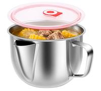 Fat Separator Jug with Spout & Lid 5.7in Reusable Gravy Separator Jug Stainless Steel Oil Filter Pot Gravy and Sauce Separator Kitchen Gadget Suitable for Broth Stew and Hot Pot