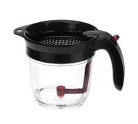 Fat Separator with Bottom Release and Strainer, 4-Cup Grease Separator for Cooking, Heat-Resistant Oil Separator with Lid for Gravy, Soup, Sauce, Black