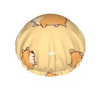 Fat Shiba Inu Anime Dog Pattern,Shower Cap Nightcap Double Layer Waterproof Elastic Bath Cap Reusable Hair Cap