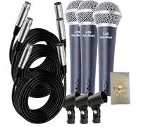 Fat Toad Vocal Microphones (Live ResponsePRO Edition) 3-Pack - Cardioid Dynamic Handheld Mics with Clips & 20ft XLR Cables for Studio, DJ & Karaoke Use